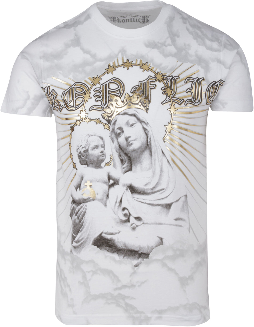 Sakkas Liam Mens Everyday Short Sleeve Cotton Embossed T-shirt Virgin &amp; Baby Jesus