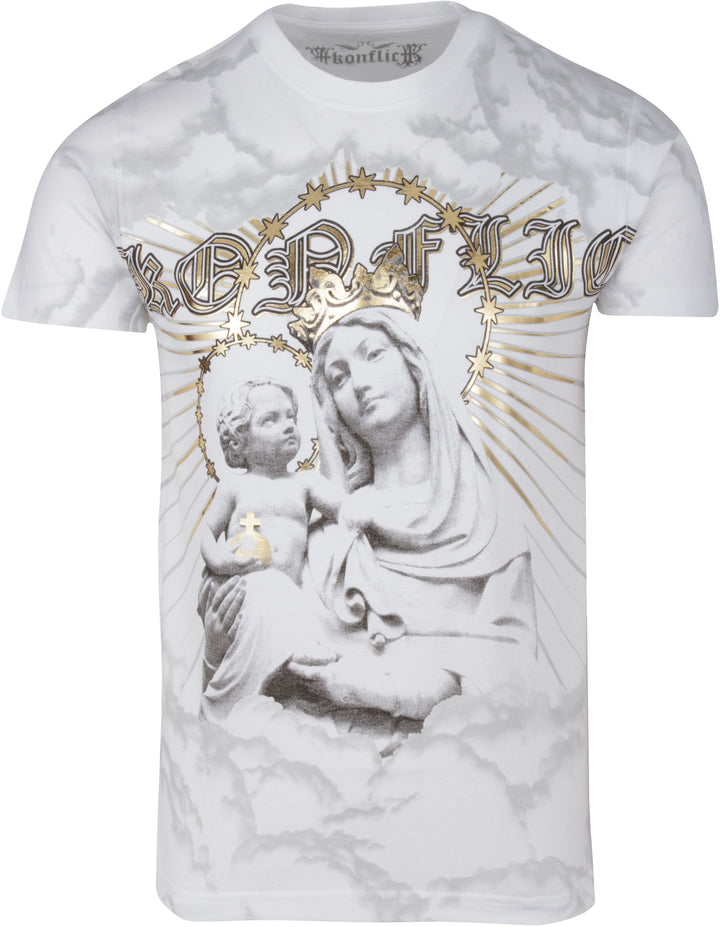 Sakkas Liam Mens Everyday Short Sleeve Cotton Embossed T-shirt Virgin &amp; Baby Jesus