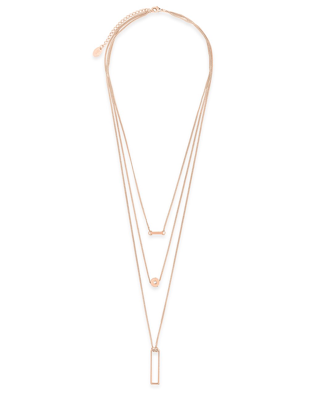 Bar, CZ Disk, Open Bar Layered Necklace