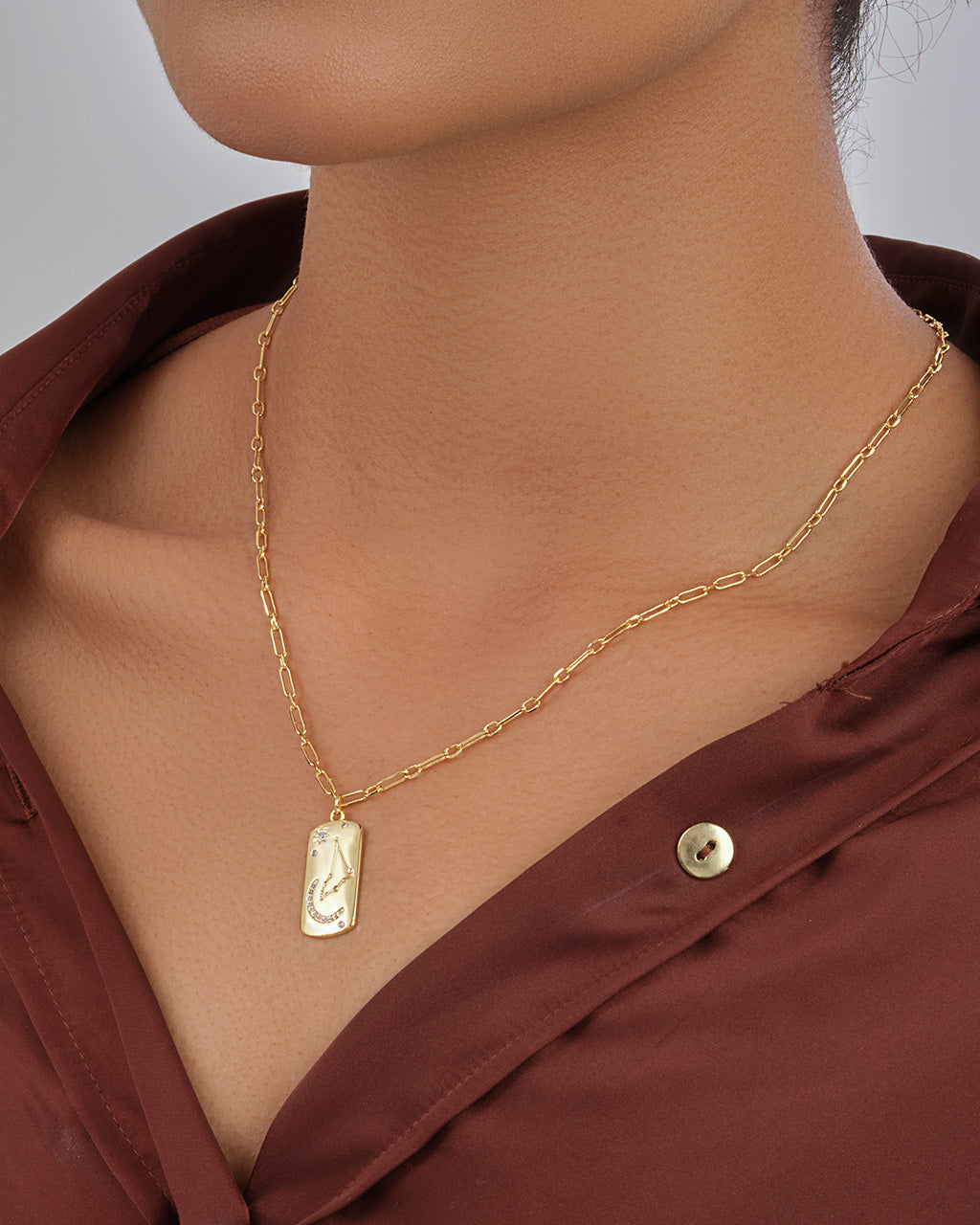 CZ Constellation Dog Tag Pendant Necklace