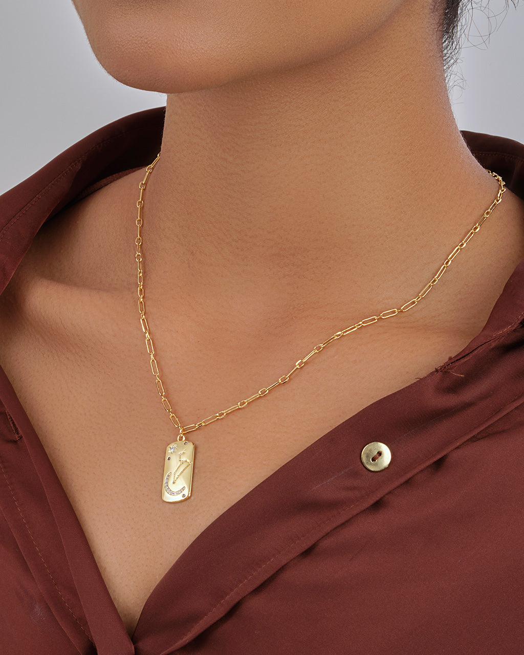 CZ Constellation Dog Tag Pendant Necklace