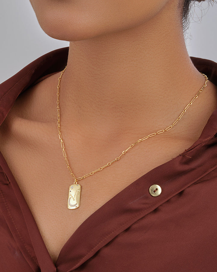 CZ Constellation Dog Tag Pendant Necklace