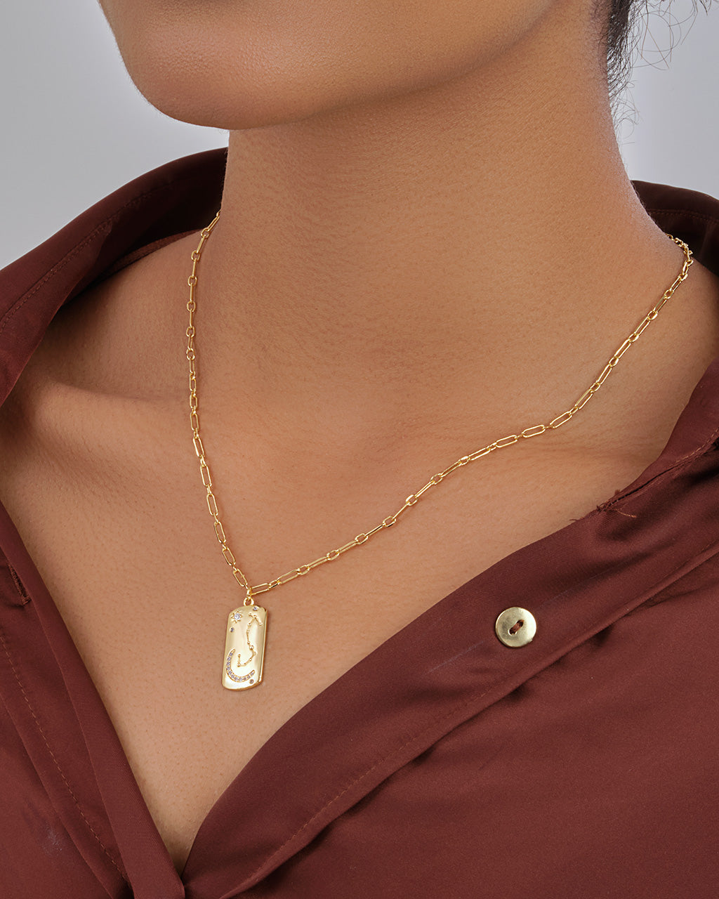 CZ Constellation Dog Tag Pendant Necklace