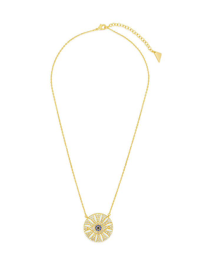 CZ Evil Eye & Enamel Petal Pendant Necklace