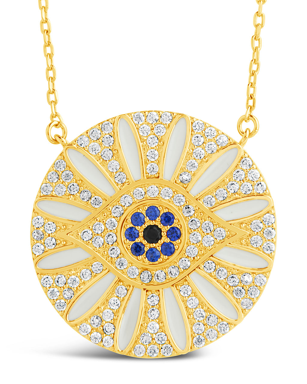 CZ Evil Eye & Enamel Petal Pendant Necklace