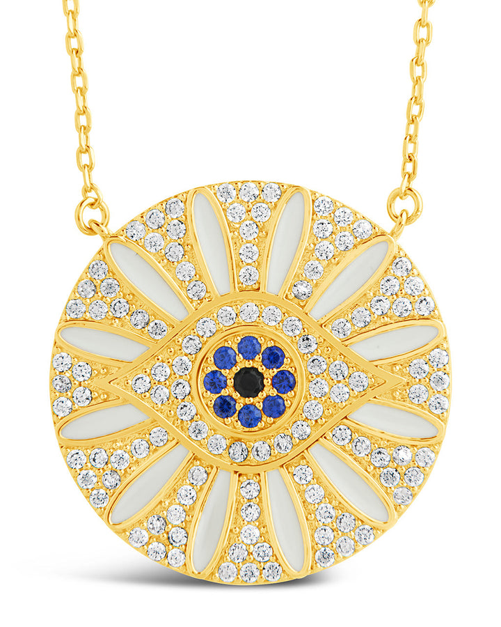 CZ Evil Eye & Enamel Petal Pendant Necklace