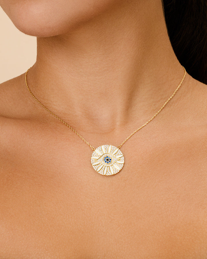 CZ Evil Eye & Enamel Petal Pendant Necklace
