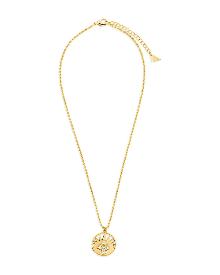 Mahana CZ Evil Eye Disk Necklace