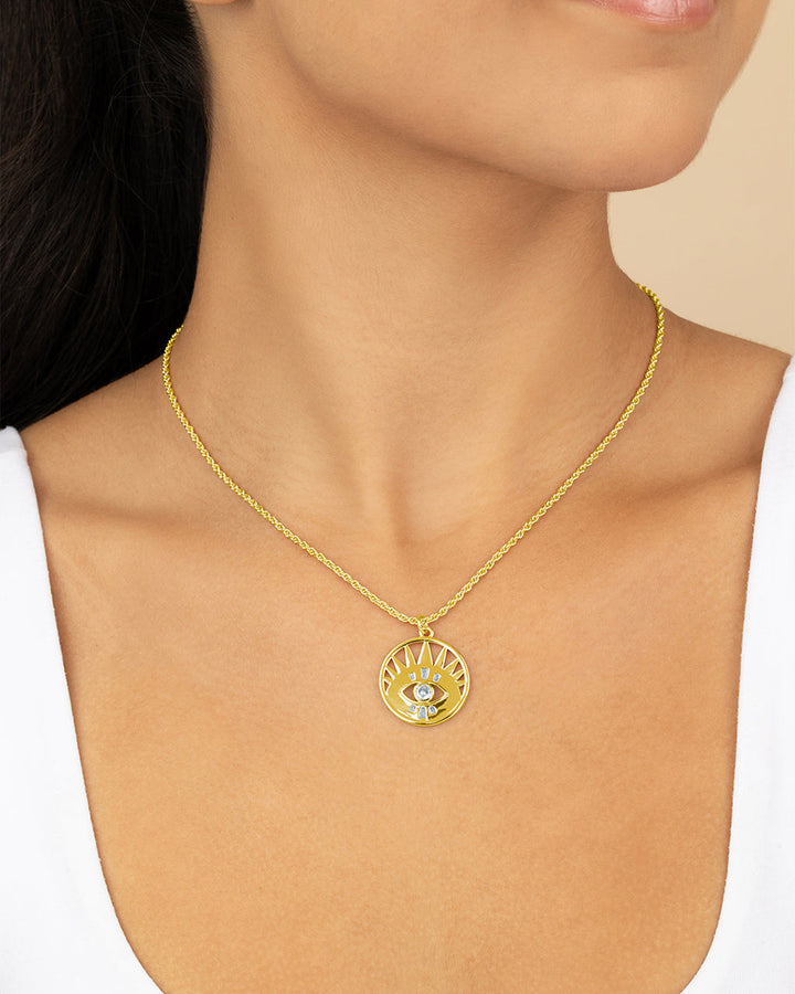 Mahana CZ Evil Eye Disk Necklace