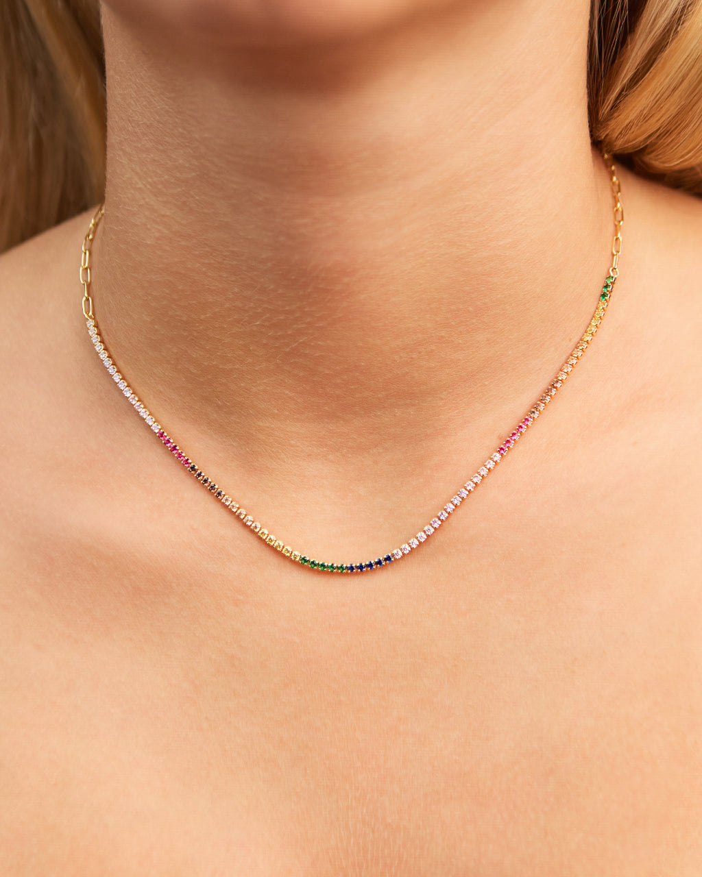 Maria Chain & Rainbow CZ Tennis Necklace