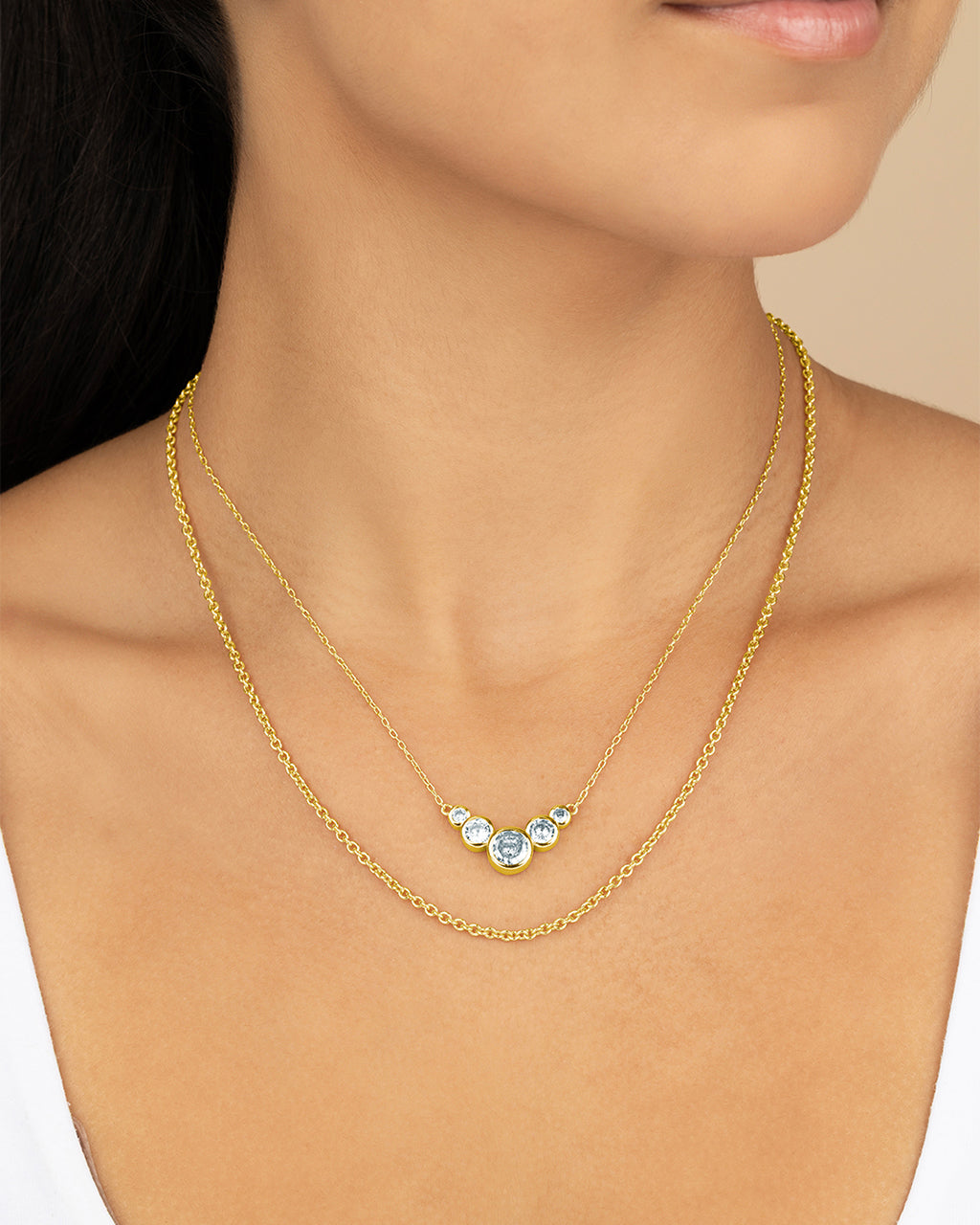 Eileen CZ Bezel Layered Chain Necklace