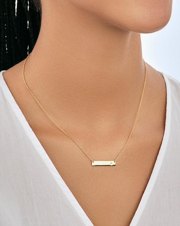 Sterling Silver CZ Studded Mini Bar Necklace