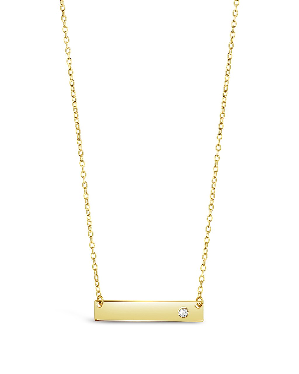 Sterling Silver CZ Studded Mini Bar Necklace