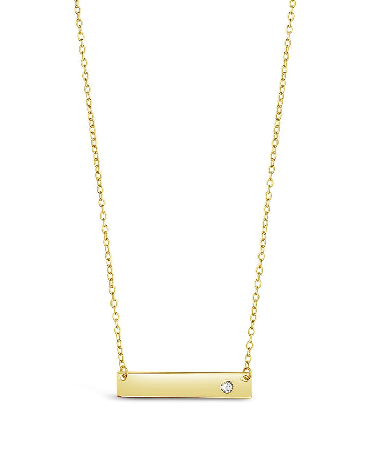 Sterling Silver CZ Studded Mini Bar Necklace