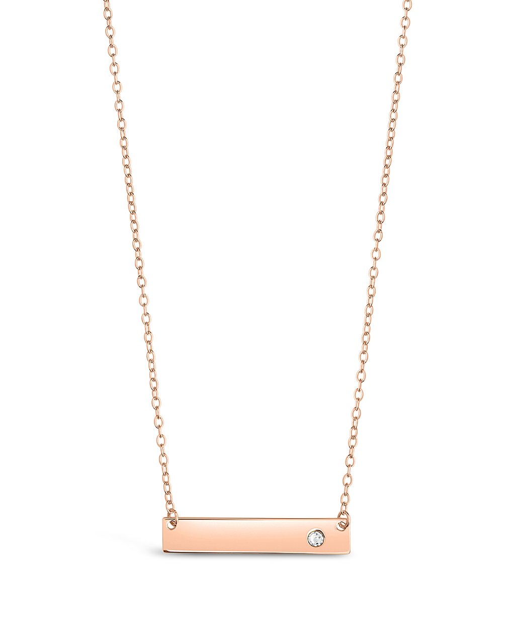 Sterling Silver CZ Studded Mini Bar Necklace