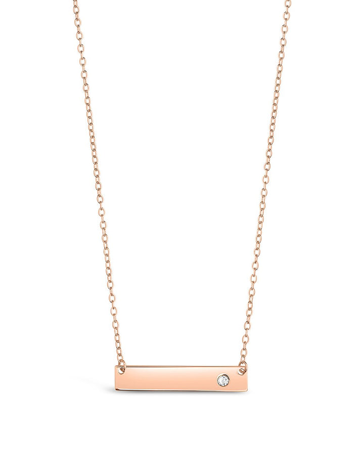 Sterling Silver CZ Studded Mini Bar Necklace