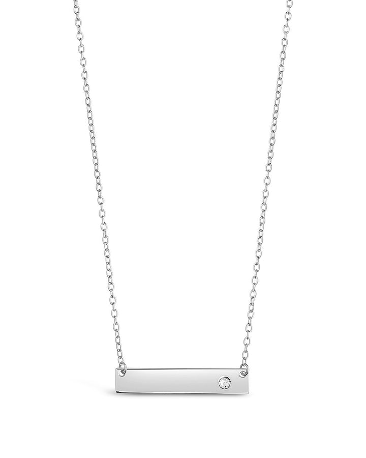 Sterling Silver CZ Studded Mini Bar Necklace