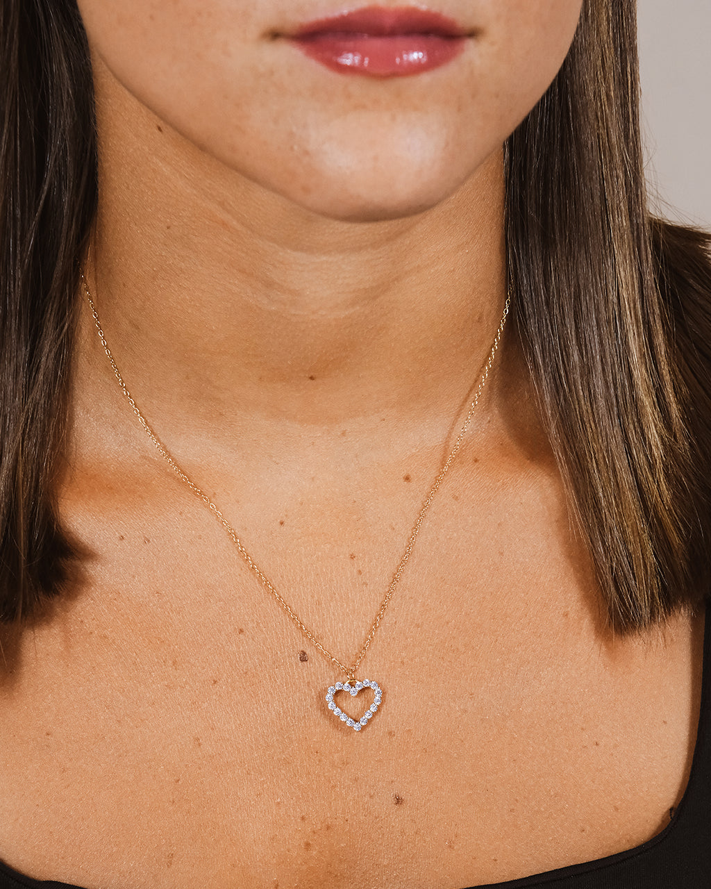 Sterling Silver Cubic Zirconia Outline Heart Pendant Necklace