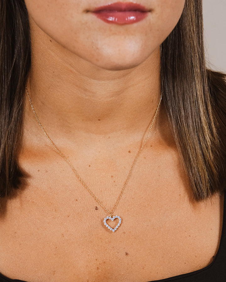 Sterling Silver Cubic Zirconia Outline Heart Pendant Necklace