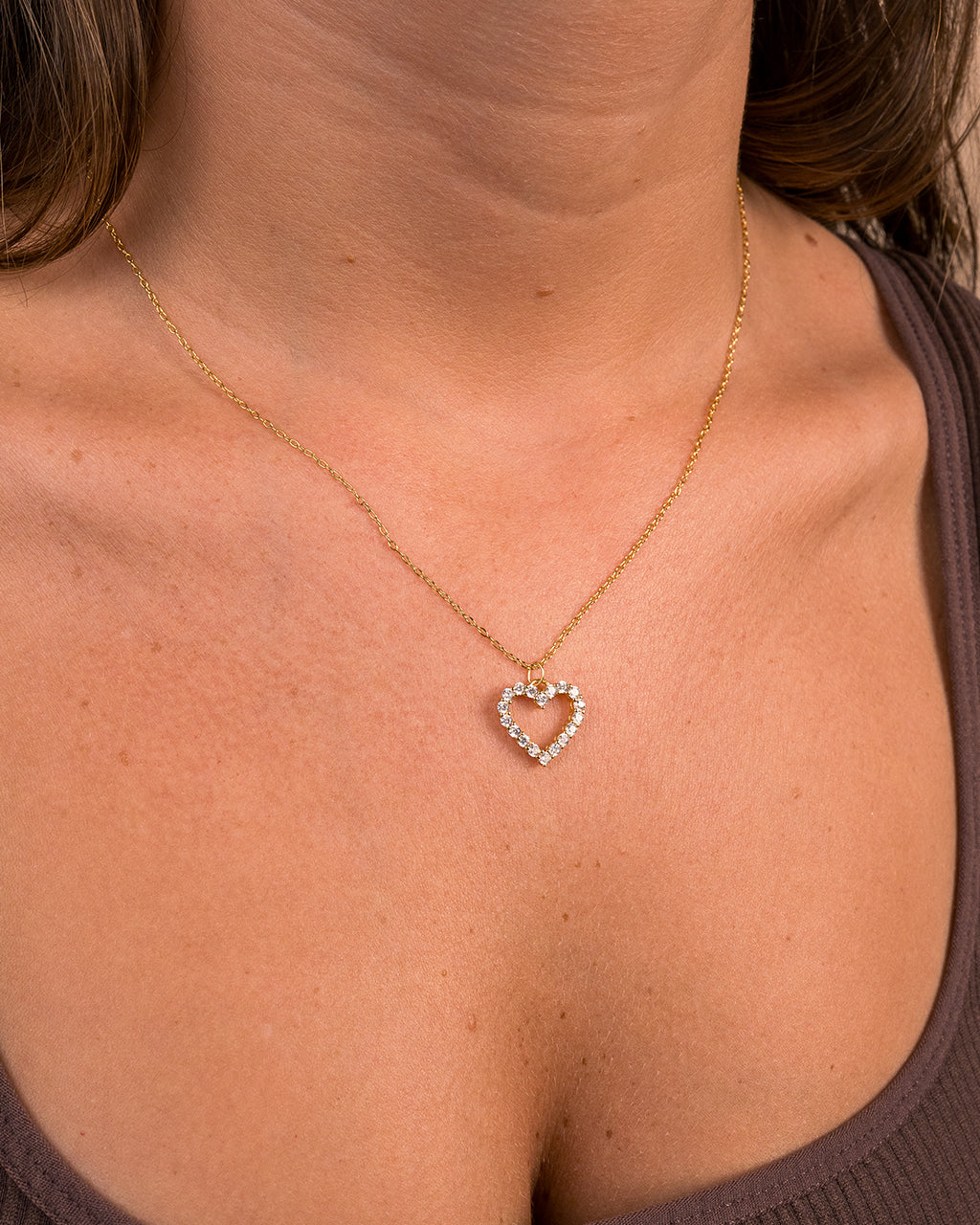 Sterling Silver Cubic Zirconia Outline Heart Pendant Necklace