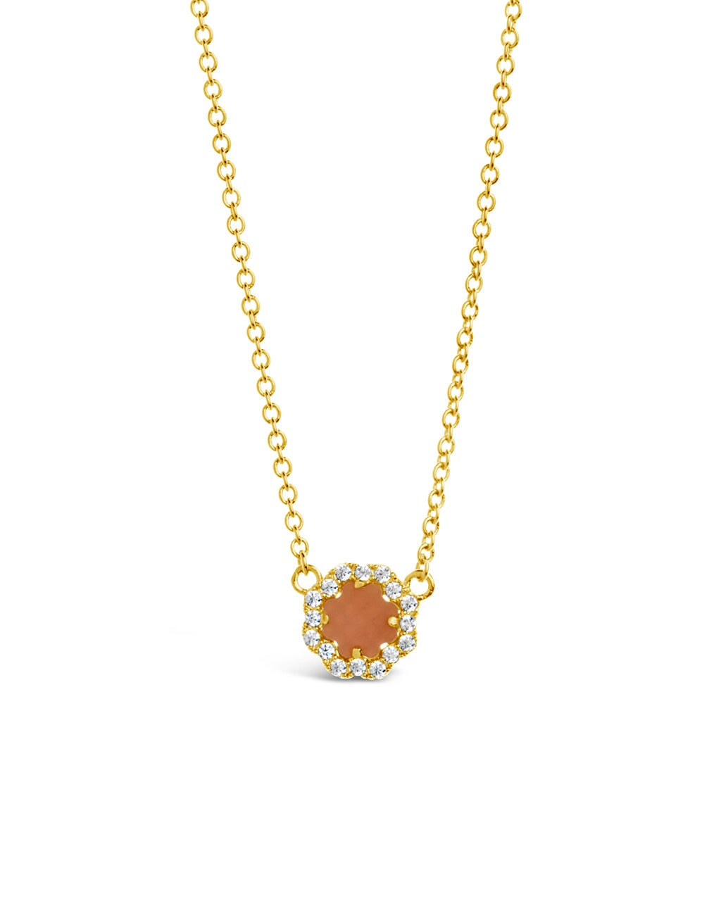 CZ Bezel Rose Petal Pendant Necklace