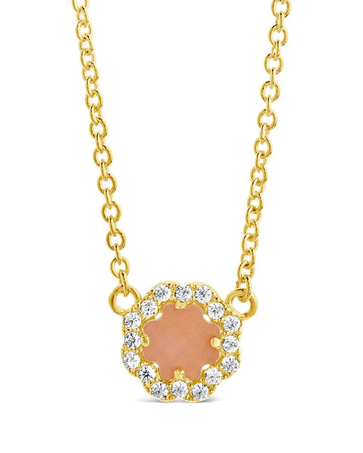 CZ Bezel Rose Petal Pendant Necklace