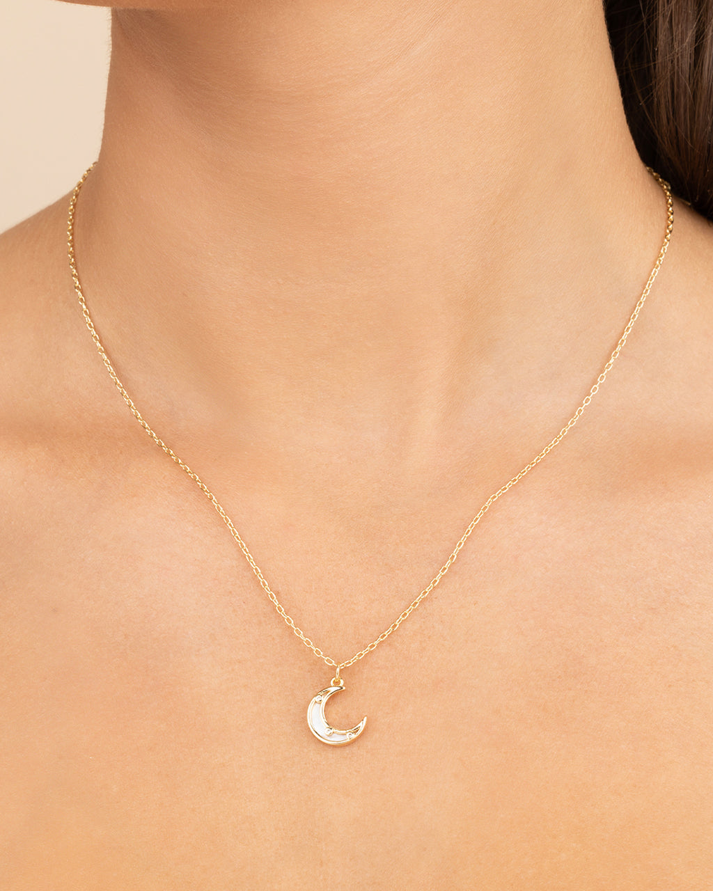 Nuria Moonstone & CZ Moon Pendant Necklace