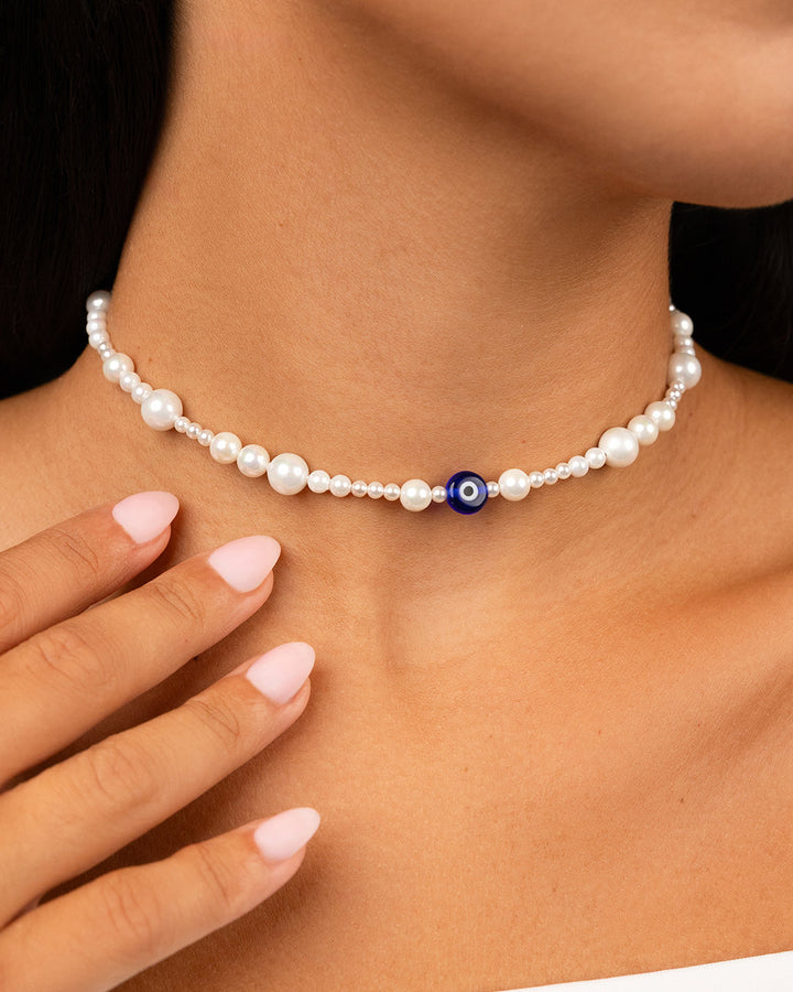 Sibyl Evil Eye & Pearl Choker Necklace