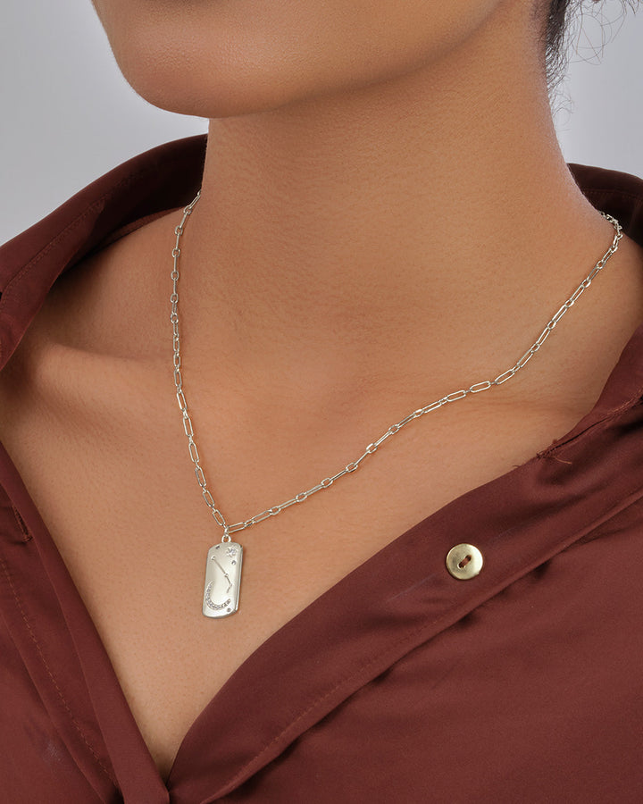 CZ Constellation Dog Tag Pendant Necklace