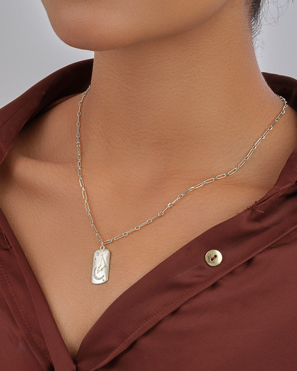 CZ Constellation Dog Tag Pendant Necklace