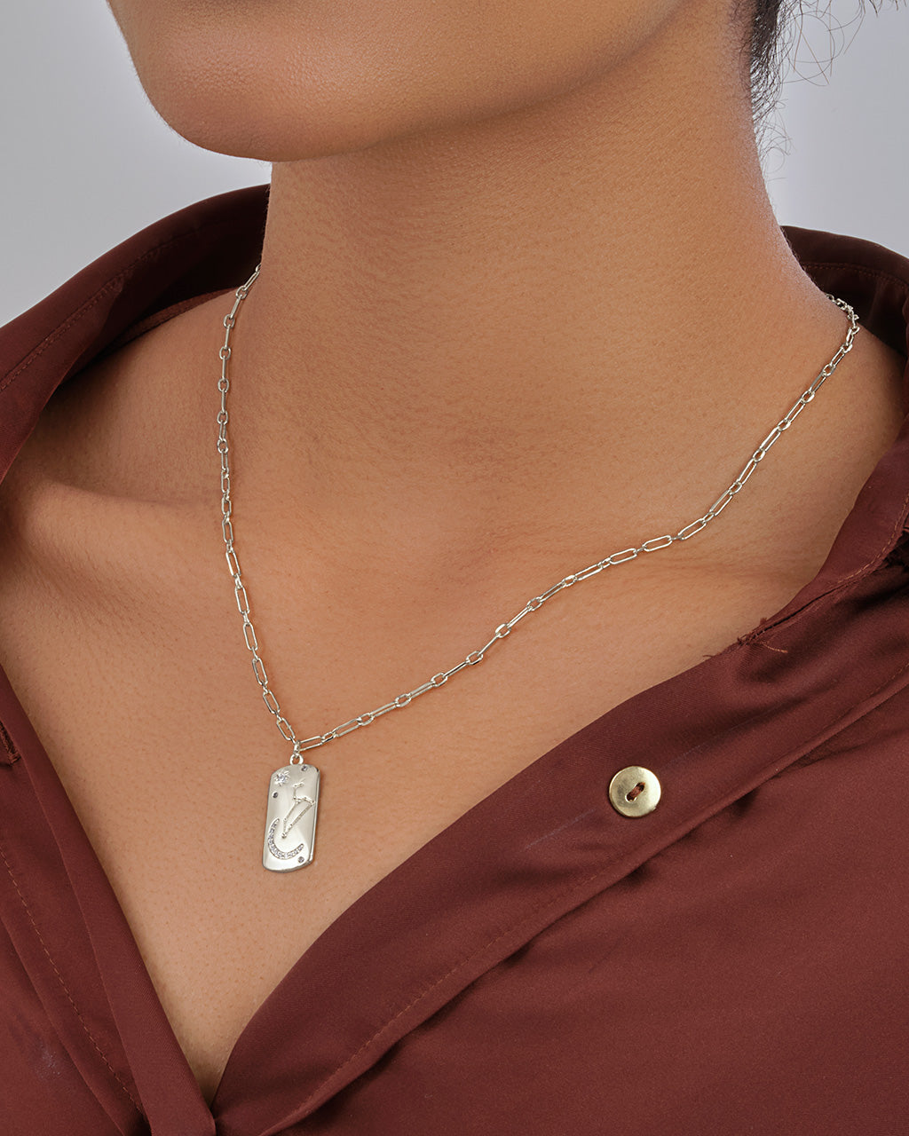 CZ Constellation Dog Tag Pendant Necklace