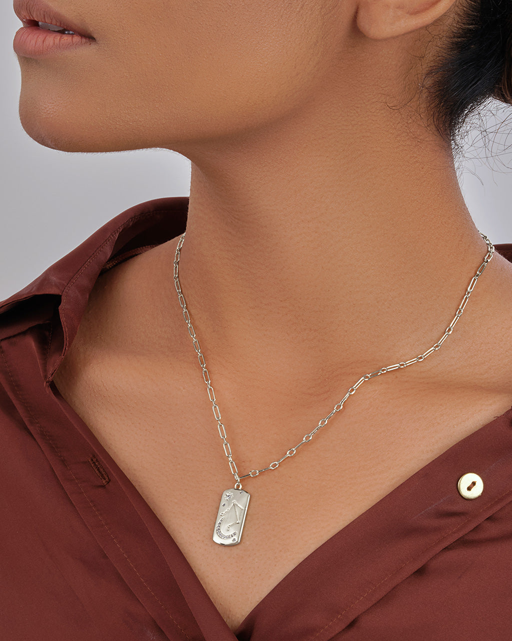 CZ Constellation Dog Tag Pendant Necklace