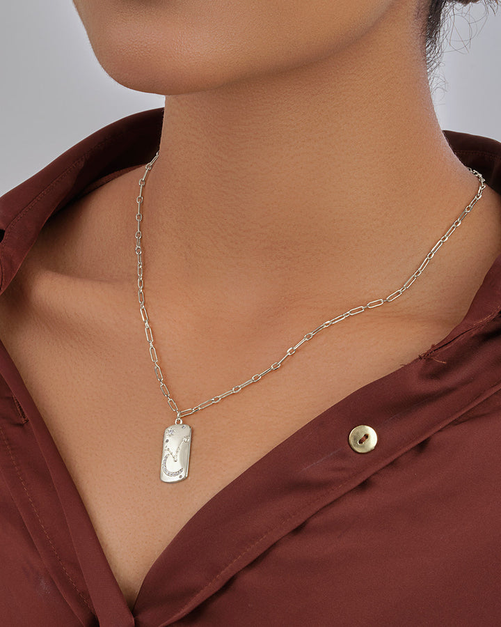 CZ Constellation Dog Tag Pendant Necklace