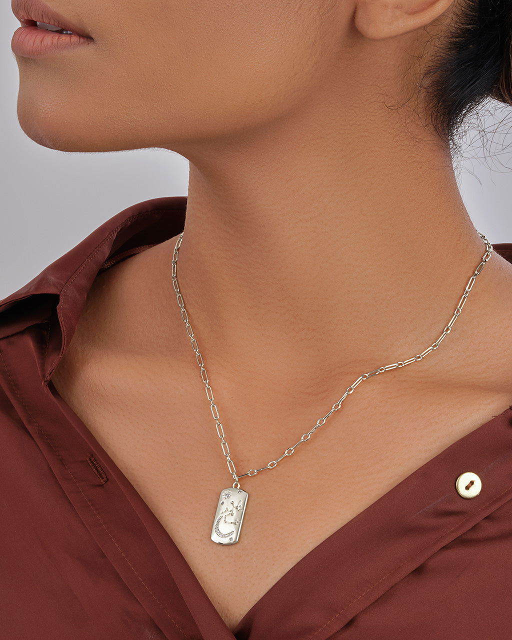CZ Constellation Dog Tag Pendant Necklace