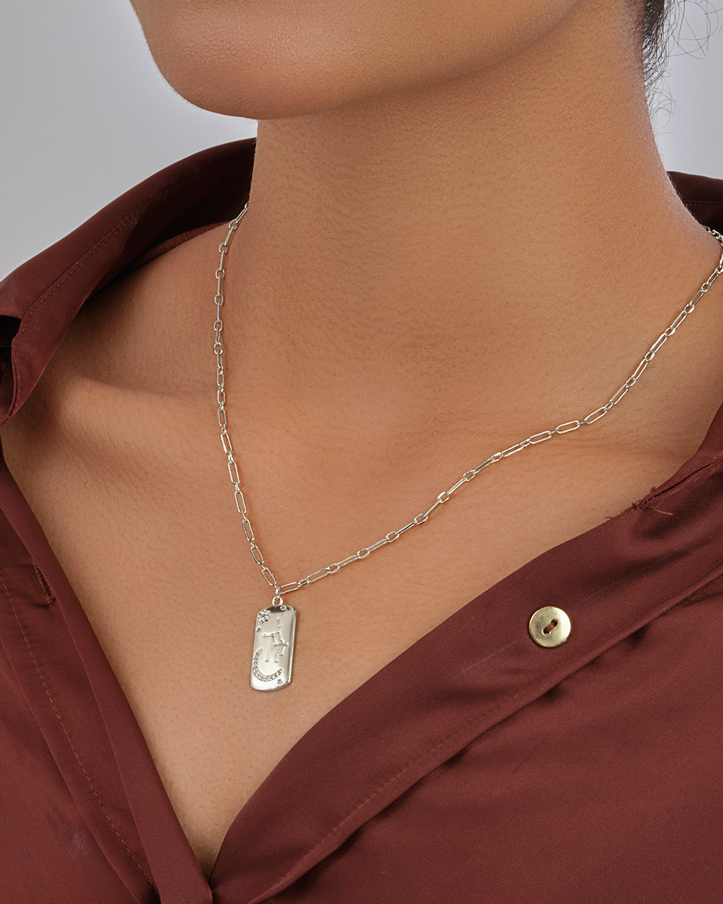 CZ Constellation Dog Tag Pendant Necklace