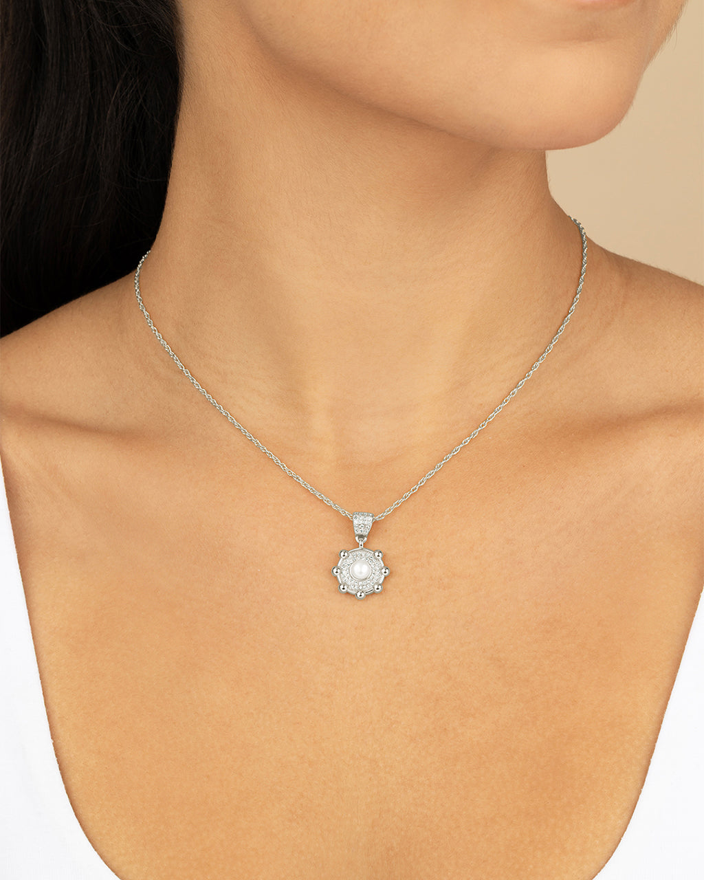 Etta CZ & Pearl Pendant Necklace
