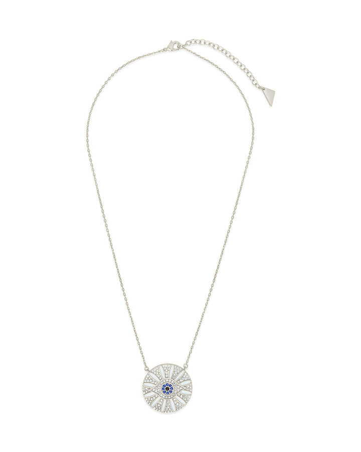 CZ Evil Eye & Enamel Petal Pendant Necklace