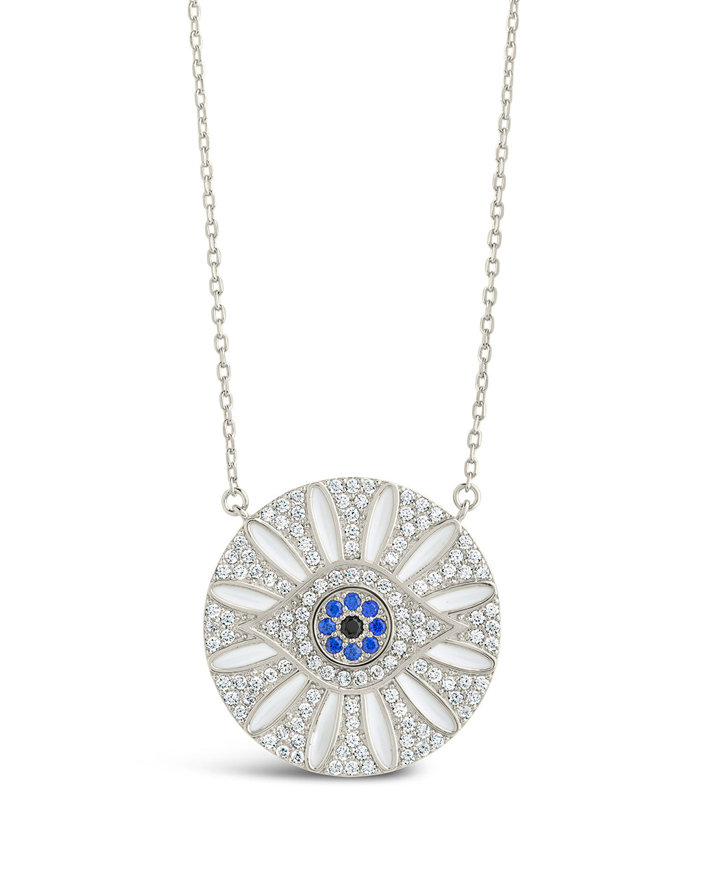 CZ Evil Eye & Enamel Petal Pendant Necklace