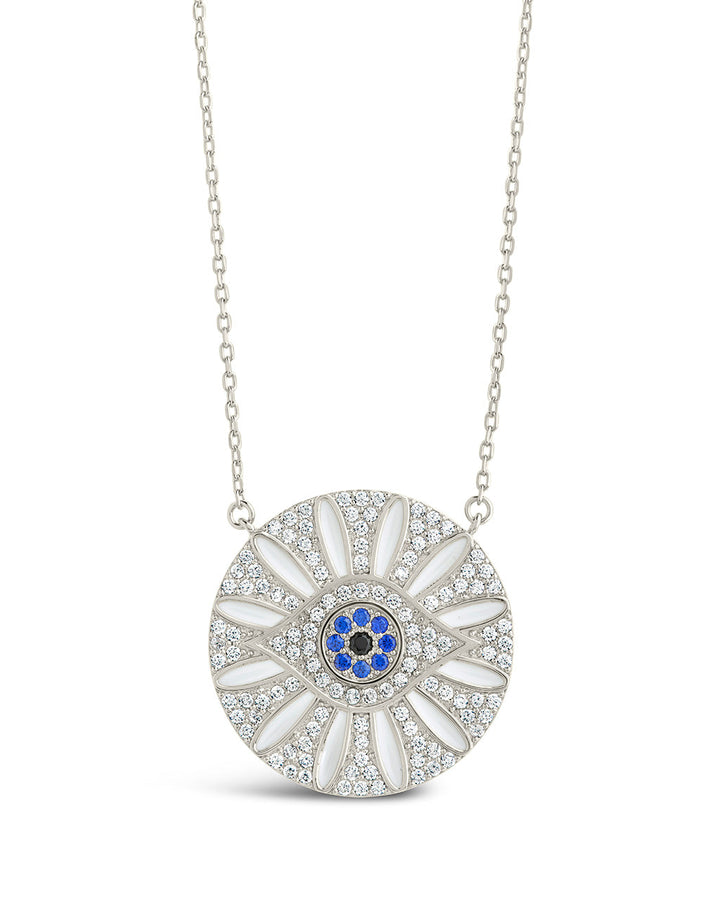 CZ Evil Eye & Enamel Petal Pendant Necklace