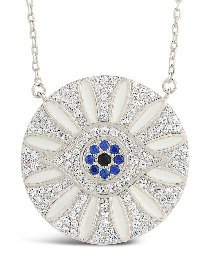 CZ Evil Eye & Enamel Petal Pendant Necklace