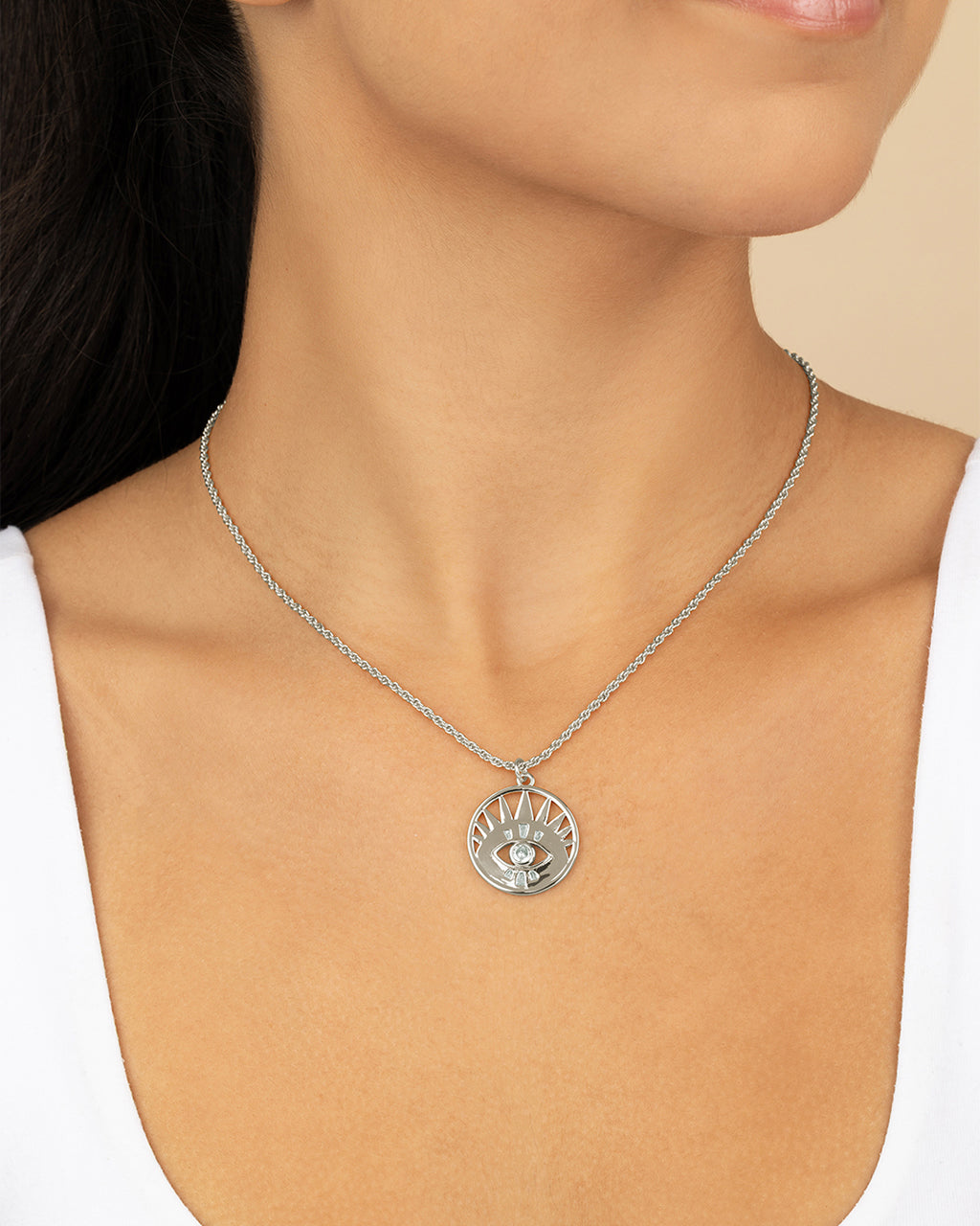 Mahana CZ Evil Eye Disk Necklace