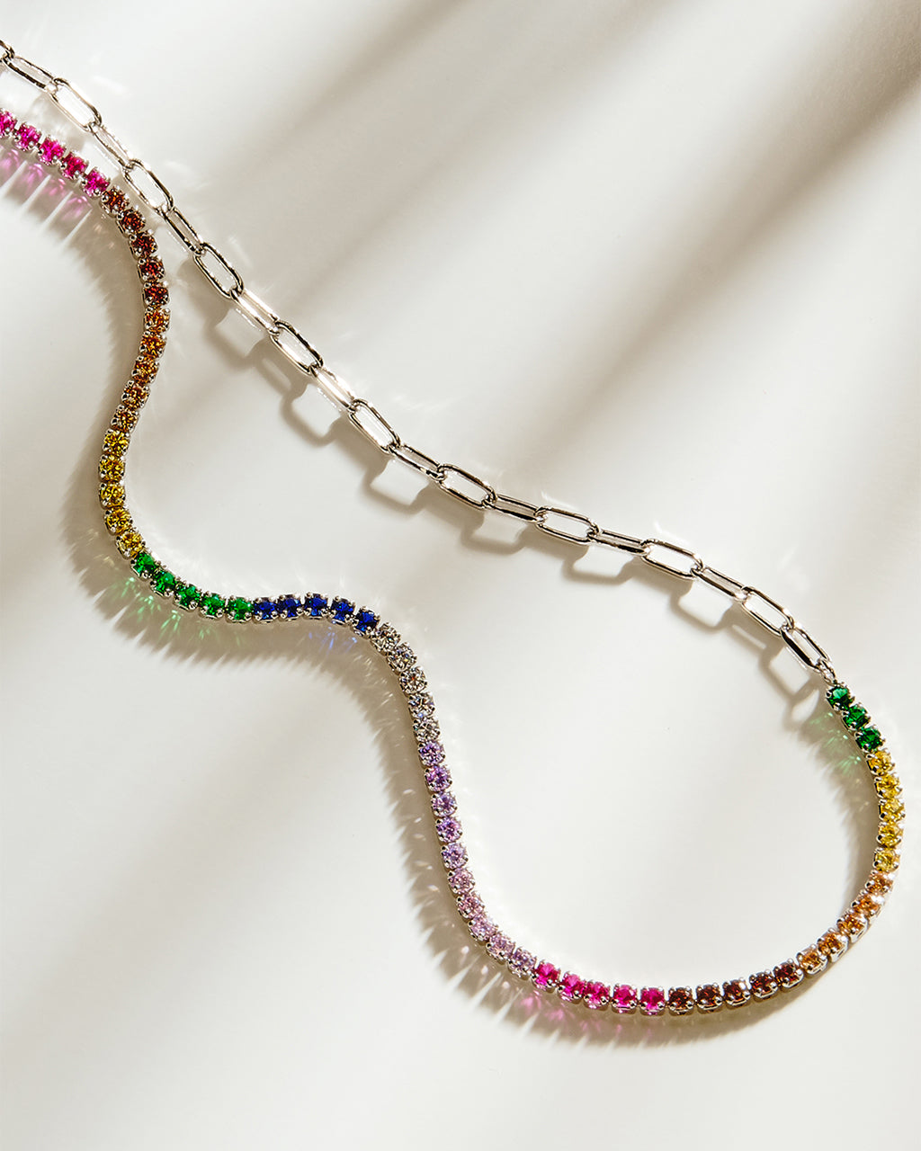 Maria Chain & Rainbow CZ Tennis Necklace