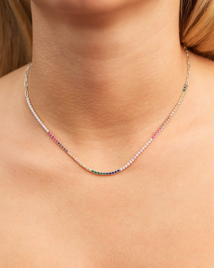 Maria Chain & Rainbow CZ Tennis Necklace