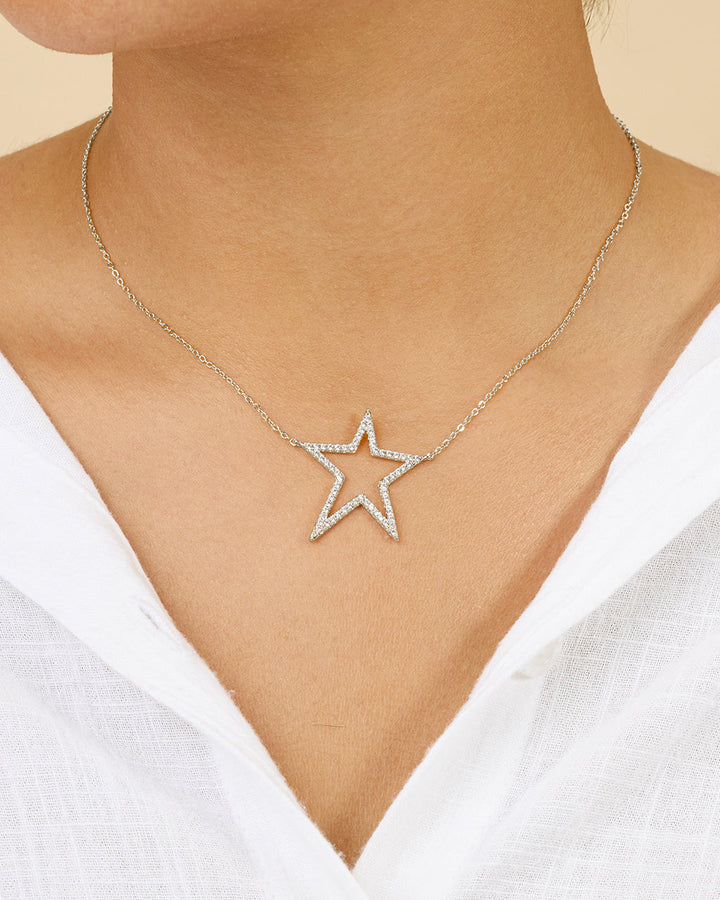 Stationed CZ Star Outline Necklace