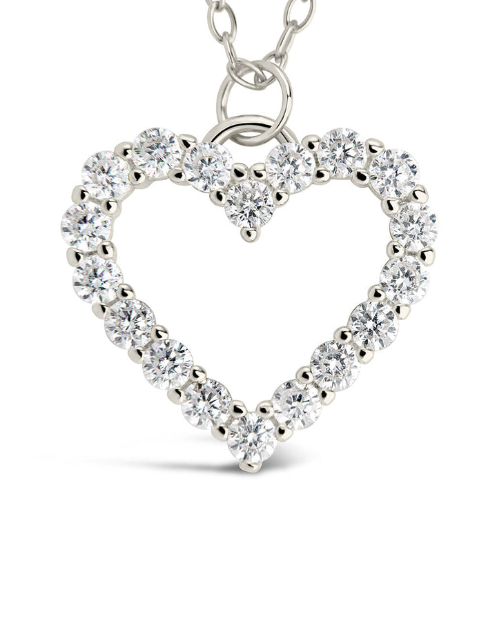 Sterling Silver Cubic Zirconia Outline Heart Pendant Necklace
