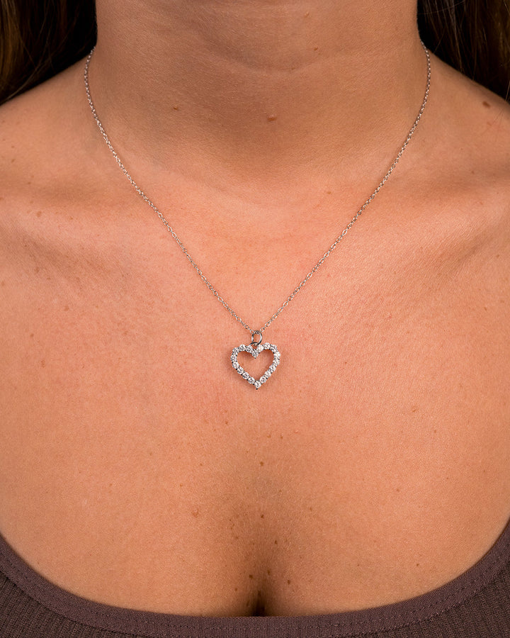 Sterling Silver Cubic Zirconia Outline Heart Pendant Necklace