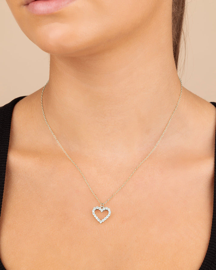 Sterling Silver Cubic Zirconia Outline Heart Pendant Necklace