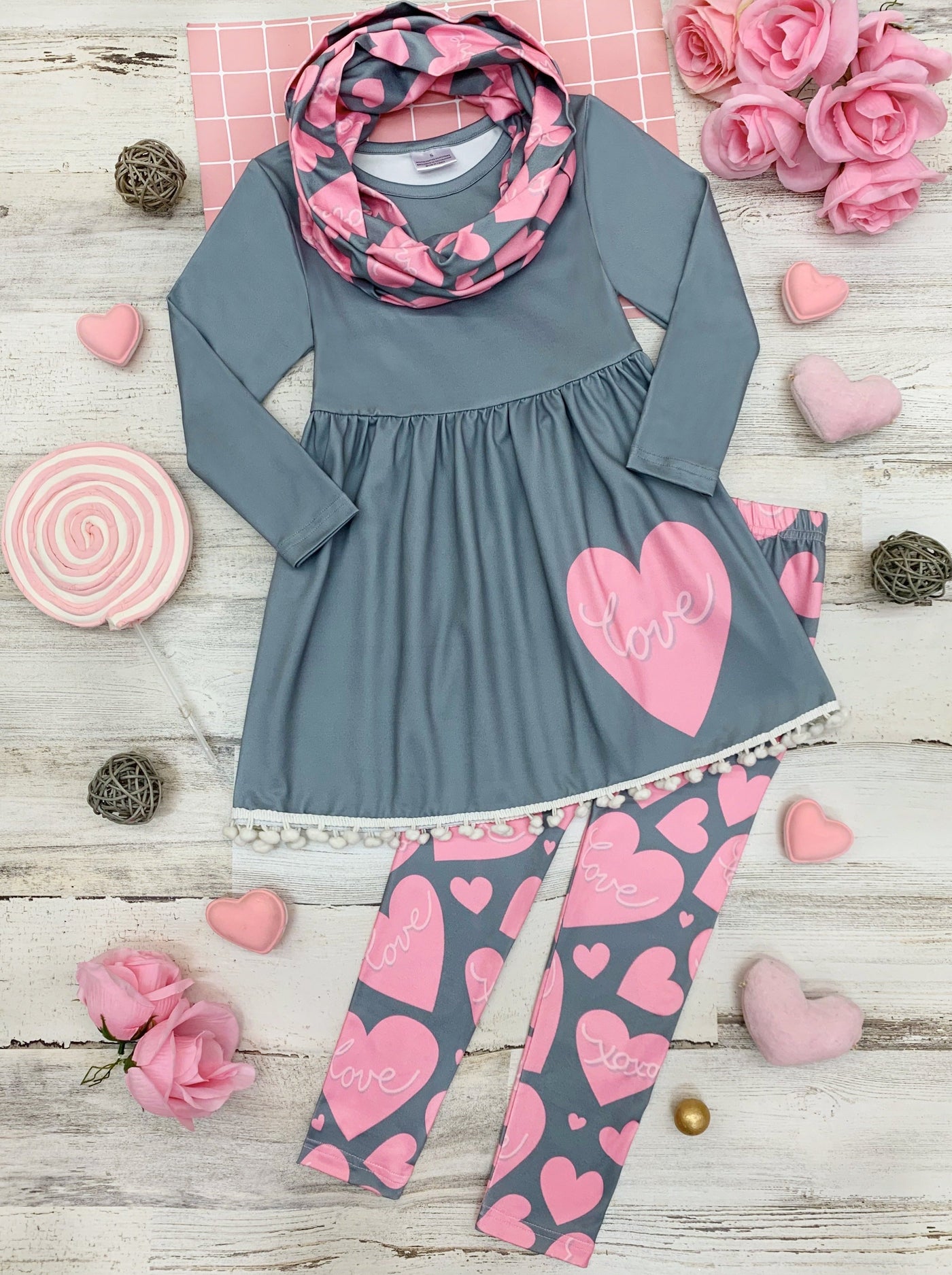 Big Heart Tunic, Scarf and Legging Set