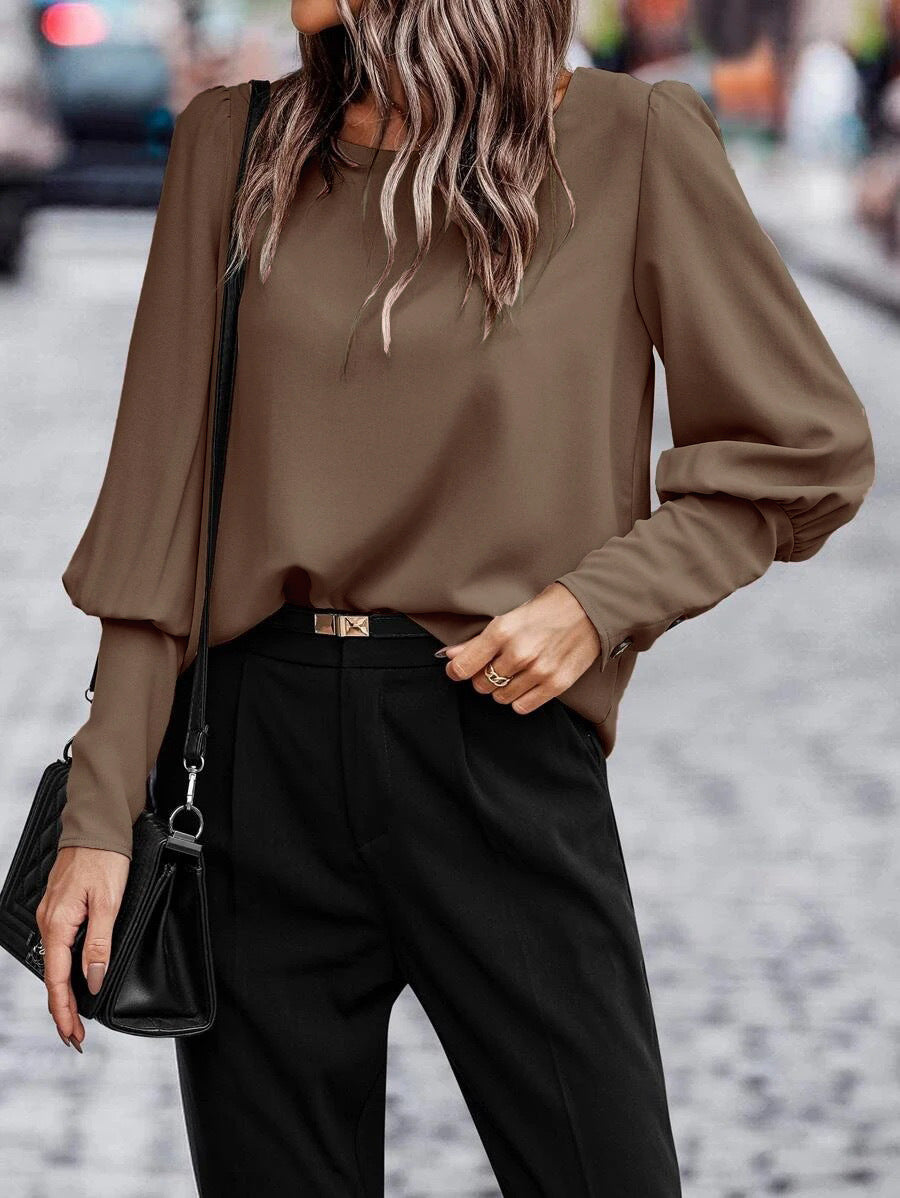Solid Button Back Blouse