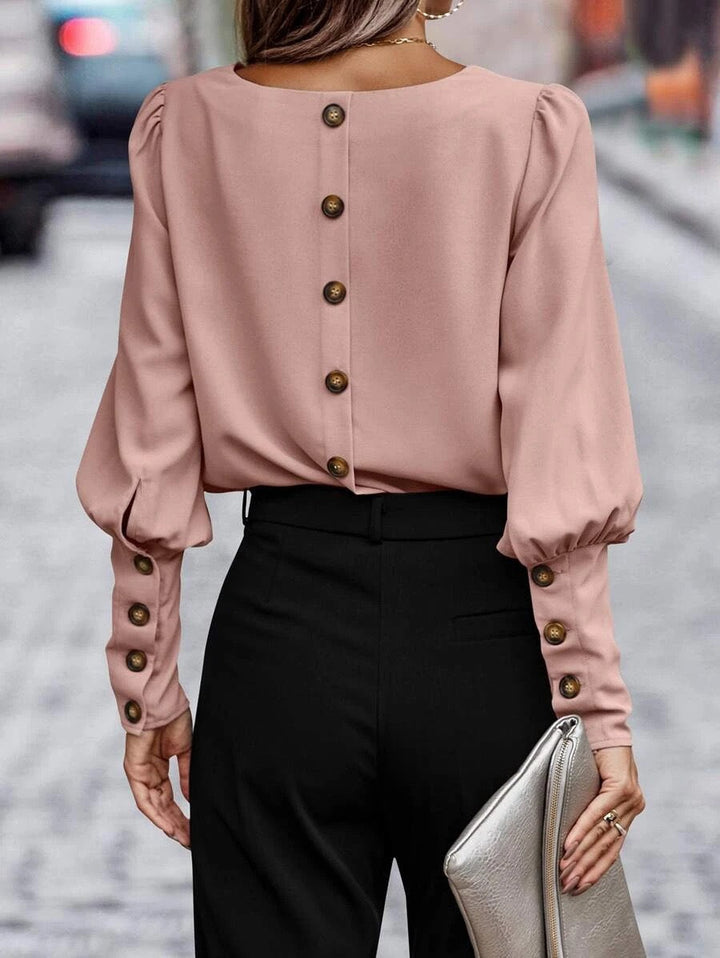 Solid Button Back Blouse